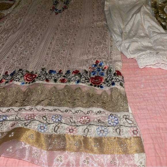 Pakistani Ruzal white/multicolor Slip Dress Fancy Formal party / Wedding Suit - Picture 12 of 17